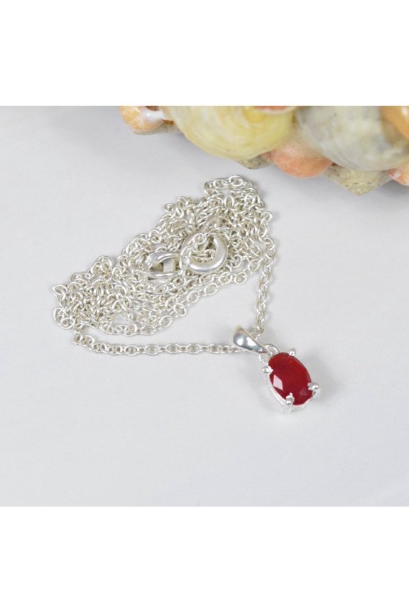 Natural Ruby Pendant Silver Pendant Handmade Pendant birthstone jewelry locket chain Promise Pendant