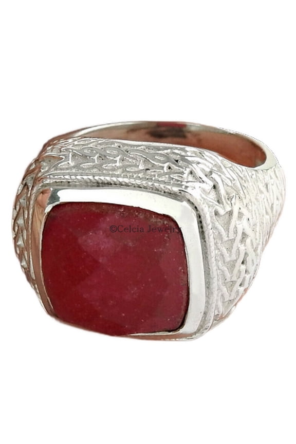 Natural Ruby Red Gemstone Checker Ring, Signet Ring, Statement Bohemian Adorable Ring, Holiday Gift, Elegant Ring, Organic Ring, Victorian Ring, July Birthstone (ruby, Size 7)