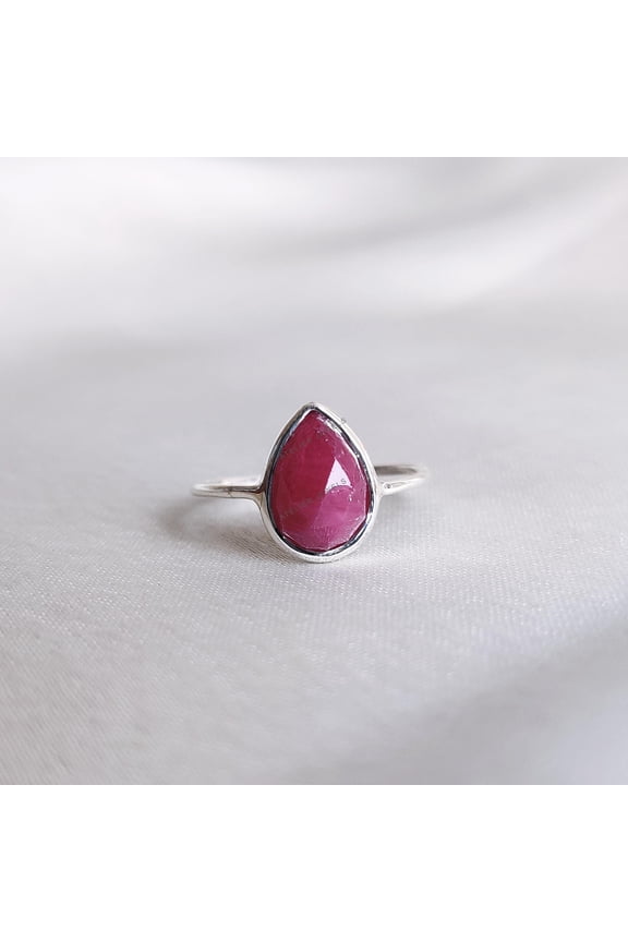 Natural Ruby Ring, 14K Solid White Gold Ruby Ring, July Birthstone Ring, Bezel Ring, Christmas Gift, Natural Ruby Jewelry