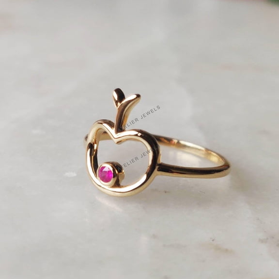 Natural Ruby Ring, 14K Solid Yellow Gold Ring, July Birthstone Ring, Apple Ruby Ring, Christmas Present, Dainty Ring, Ruby Jewelry