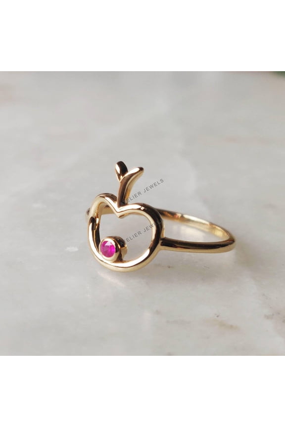 Natural Ruby Ring, 14K Solid Yellow Gold Ring, July Birthstone Ring, Apple Ruby Ring, Christmas Present, Dainty Ring, Ruby Jewelry