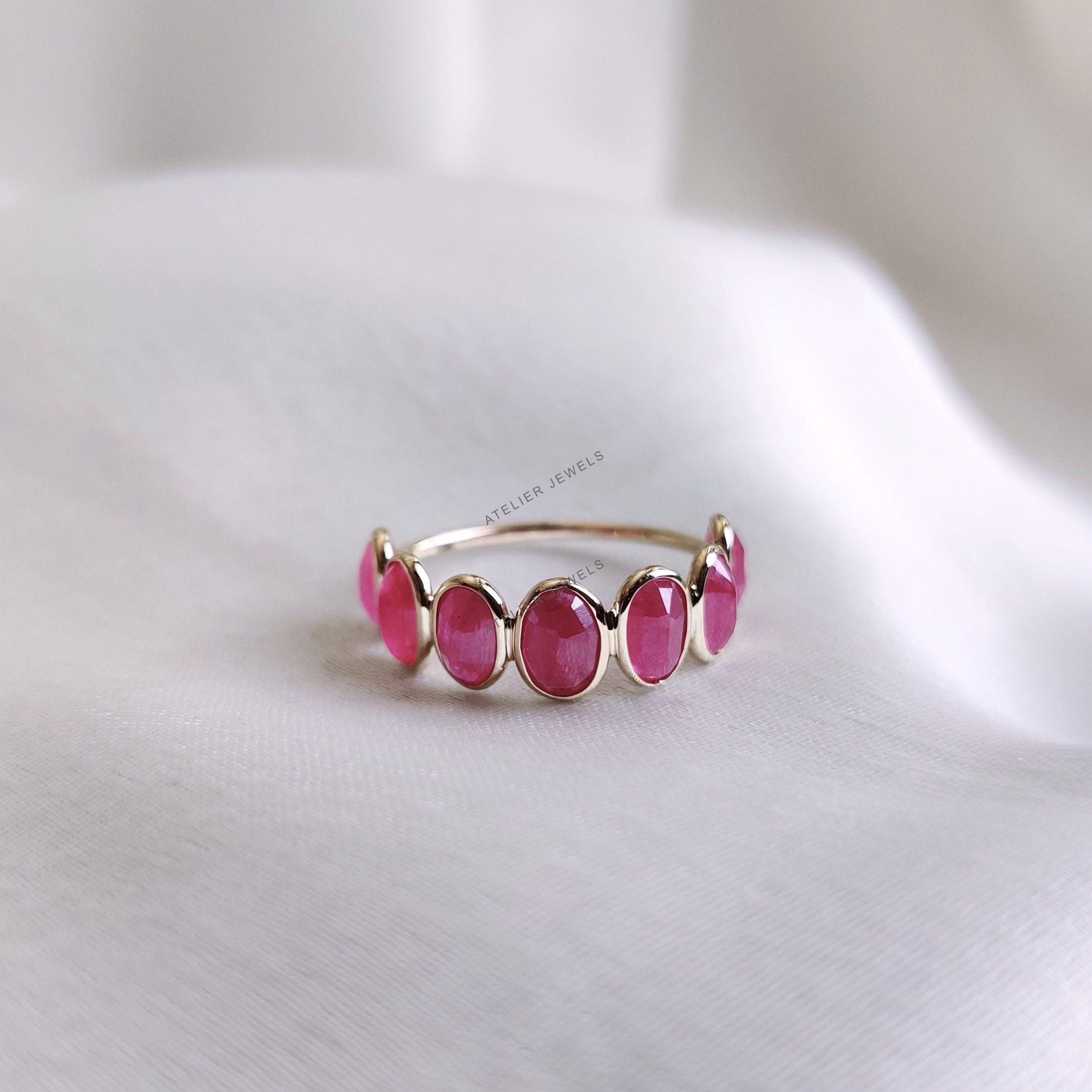 Natural Ruby Ring, 14K Solid Yellow Gold Ruby Ring, Dainty Ruby Bezel ...