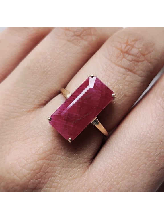 Natural Ruby Ring, 14K Solid Yellow Gold Ruby Ring, July Birthstone Ring, Emerald Cut Ruby Ring, Octagon Ruby Ring, Christmas Present