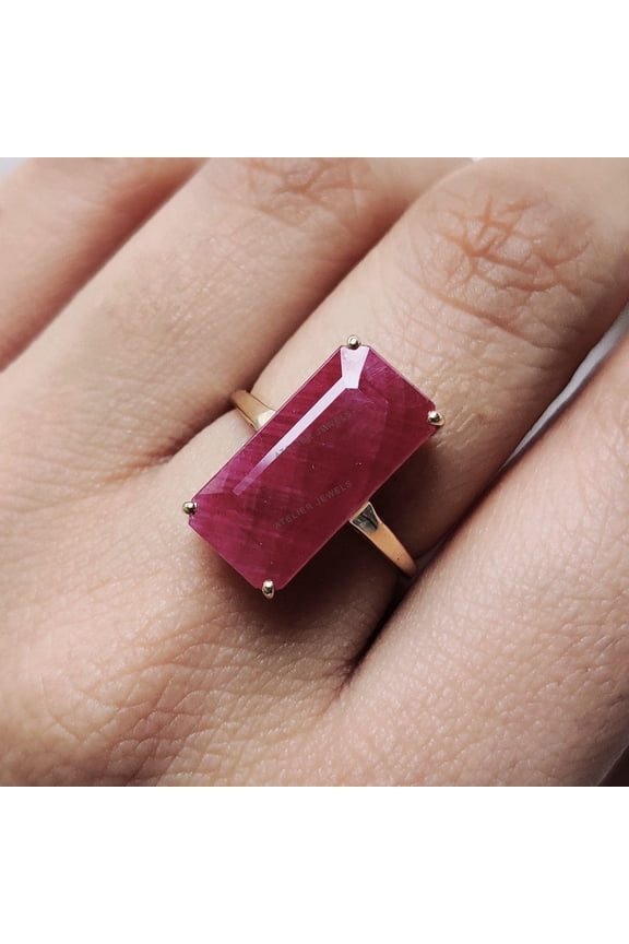 Natural Ruby Ring, 14K Solid Yellow Gold Ruby Ring, July Birthstone Ring, Emerald Cut Ruby Ring, Octagon Ruby Ring, Christmas Present