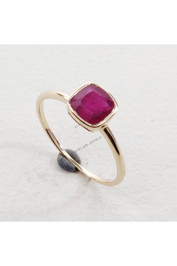 Natural Ruby Ring, 14K Solid Yellow Gold Ruby Ring, July Birthstone Ring, Statement Rings, Valentine Day's Present, Natural Ruby Jewelry