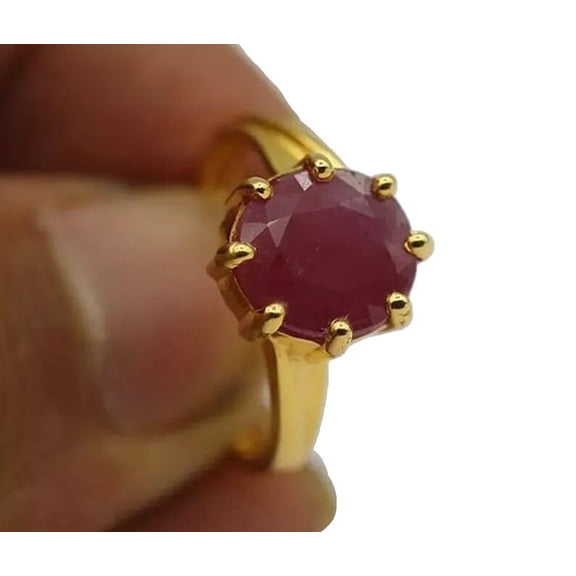 Natural Ruby Ring, AAA Ruby Gemstone Ring, July Birthstone, Designer Ring, Womens Ring, Gold Micron, 925 Sterling Silver, Solitaire Tiny Ring, Dainty Minimalist Stacking jewelry, Enagagment Gift Ring