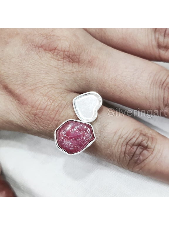 Natural Ruby Ring, Rough Ruby Adjustable Ring, July Birthstone, Heart Stone Ring, 925 Sterling Silver, Womens Ring, Christmas, Thanksgiving, Handmade, Statement Jewelry, Raw Gemstone Jewelry