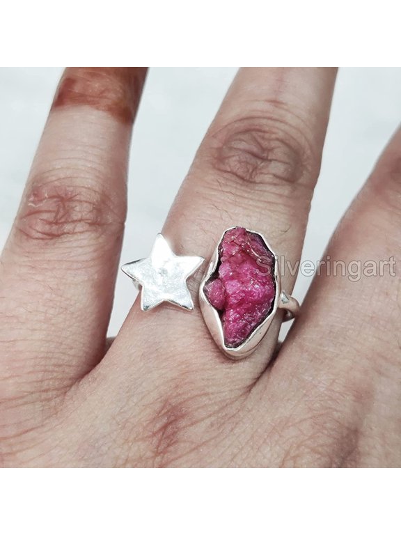 Natural Ruby Ring, Rough Ruby Adjustable Ring, July Birthstone, Star Stone Ring, 925 Sterling Silver, Womens Ring, Christmas, Thanksgiving, Handmade, Statement Jewelry, Raw Gemstone Jewelry