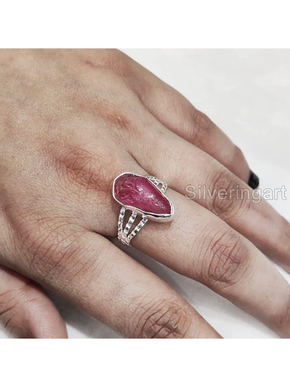 Natural Ruby Ring, Rough Ruby Gemstone Ring, July Birthstone, Doted Band, 925 Sterling Silver, Womens Ring, Christmas, Thanksgiving, Handmade, Statement Jewelry, Raw Gemstone Jewelry