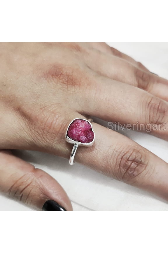 Natural Ruby Ring, Rough Ruby Gemstone Ring, July Birthstone, Simple Ring, 925 Sterling Silver, Womens Ring, Christmas, Thanksgiving, Handmade, Statement Jewelry, Raw Gemstone Jewelry
