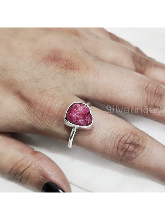 Natural Ruby Ring, Rough Ruby Gemstone Ring, July Birthstone, Simple Ring, 925 Sterling Silver, Womens Ring, Christmas, Thanksgiving, Handmade, Statement Jewelry, Raw Gemstone Jewelry