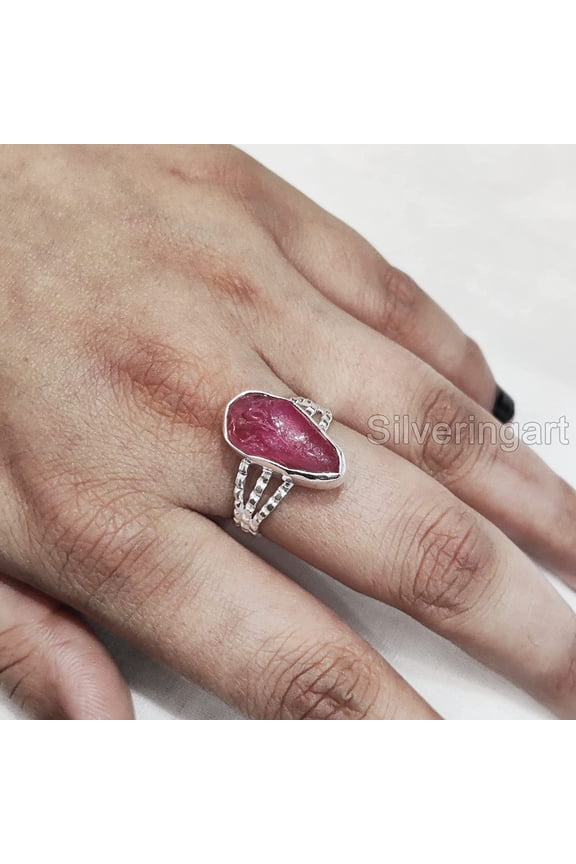 Natural Ruby Ring, Rough Ruby Gemstone Ring, July Birthstone, Doted Band, 925 Sterling Silver, Womens Ring, Christmas, Thanksgiving, Handmade, Statement Jewelry, Raw Gemstone Jewelry