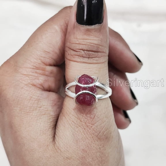 Natural Ruby Ring, Rough Ruby Gemstone Ring, July Birthstone, Wire Band, 925 Sterling Silver, Womens Ring, Christmas, Thanksgiving, Handmade, Statement Jewelry, Raw Gemstone Jewelry