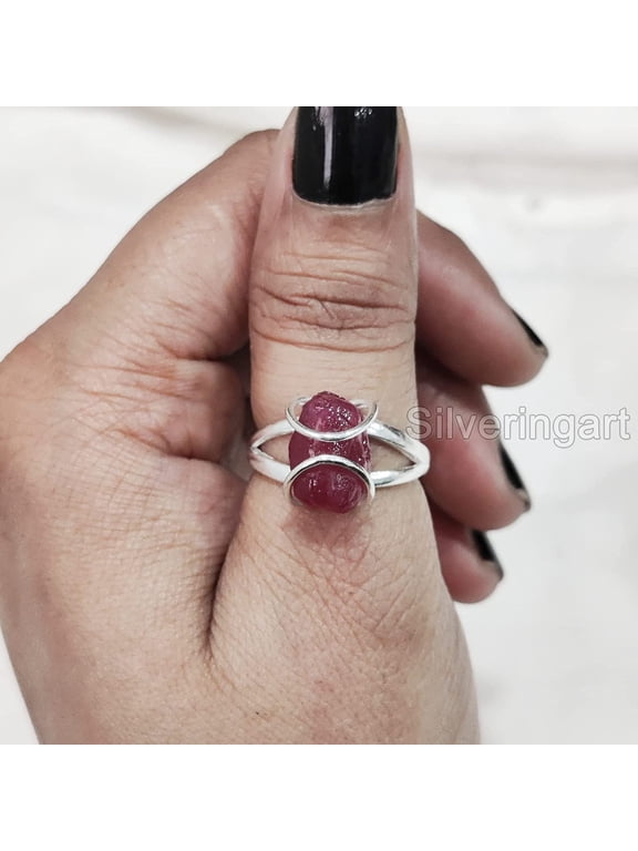 Natural Ruby Ring, Rough Ruby Gemstone Ring, July Birthstone, Wire Band, 925 Sterling Silver, Womens Ring, Christmas, Thanksgiving, Handmade, Statement Jewelry, Raw Gemstone Jewelry