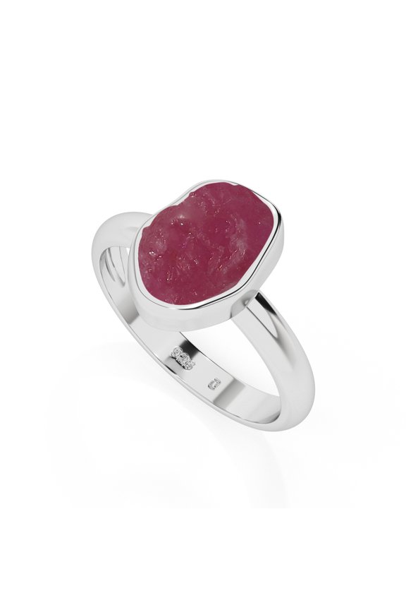 Natural Ruby Rough Shape Rings in Sterling Silver for Women, July Birthstone Jewelry for Her Birthday, Wedding Anniversary, Christmas, Mothers Day