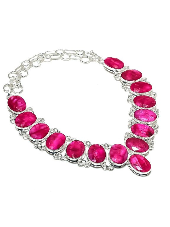 Ruby(Simulated) Gemstone 925 Sterling Silver Jewelry Necklace 18"