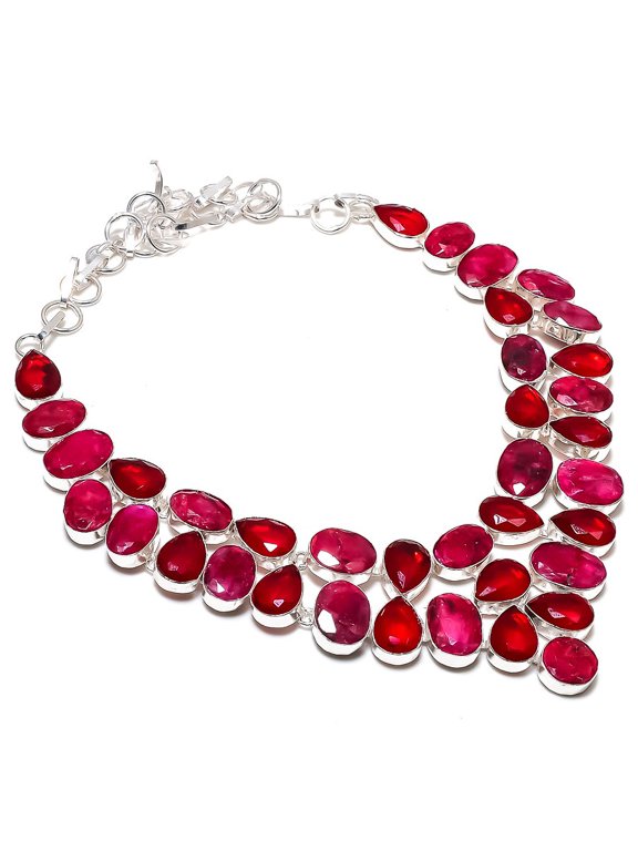 Ruby(Simulated) Gemstone 925 Sterling Silver Jewelry Necklace 18"