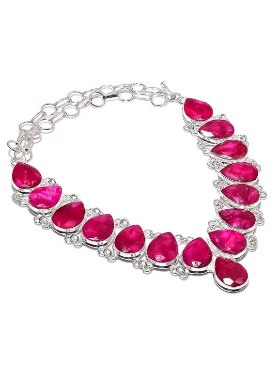 Ruby(Simulated) Gemstone 925 Sterling Silver Jewelry Necklace 18"