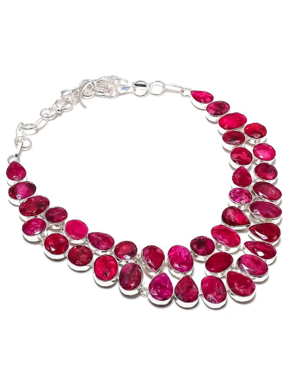 Ruby(Simulated) Gemstone 925 Sterling Silver Jewelry Necklace 18"
