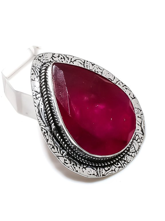 Natural Ruby(Simulated) Gemstone 925 Sterling Silver Jewelry Pendant 1.77"