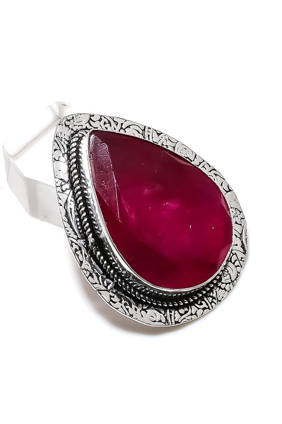 Natural Ruby(Simulated) Gemstone 925 Sterling Silver Jewelry Pendant 1.77"