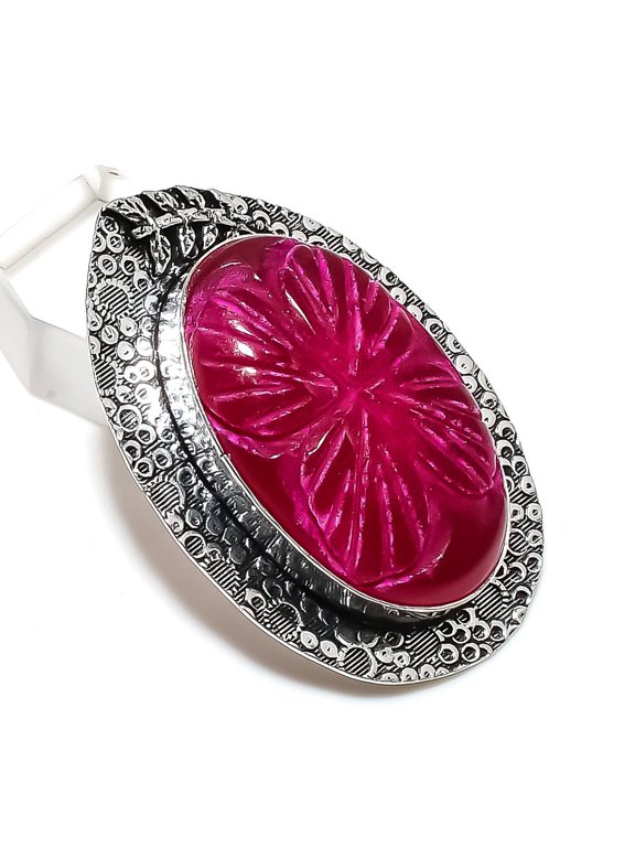 Ruby(Simulated) Gemstone 925 Sterling Silver Jewelry Pendant 2.17"