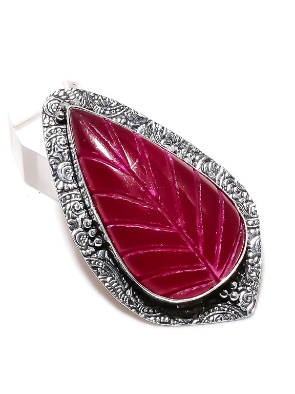 Ruby(Simulated) Gemstone 925 Sterling Silver Jewelry Pendant 2.36"