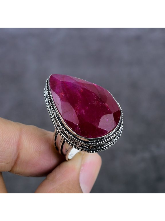 Ruby(Simulated) Gemstone 925 Sterling Silver Jewelry Ring Size 10