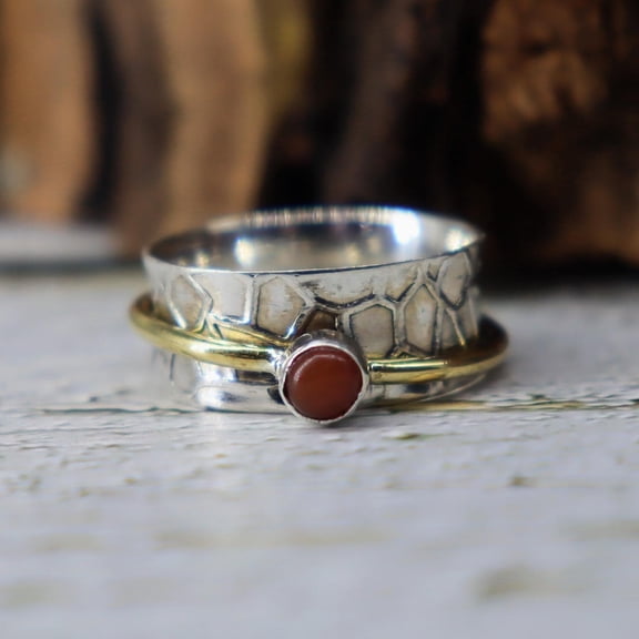 Natural Ruby Solid, 925 Sterling Silver Spinner Ring For Women, Handmade Twisted Anxiety Rings For Anniversary Meditation Ring, Gift For Mom