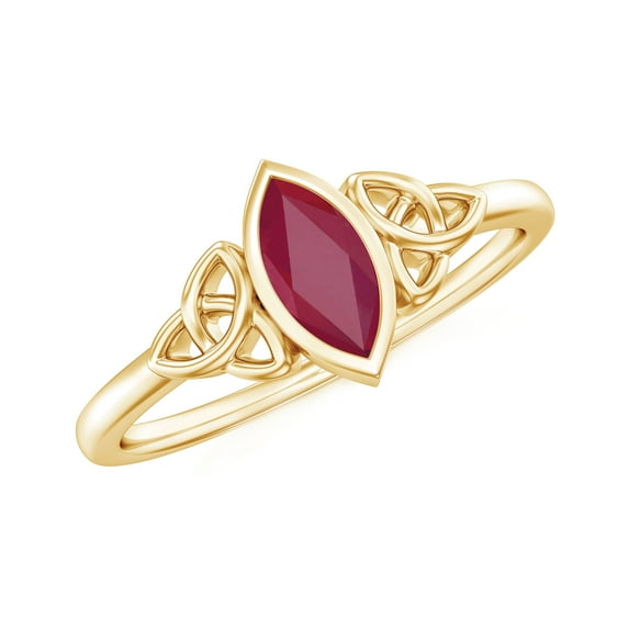 Natural Ruby Solitaire Ring with Celtic Knot (0.50 CT, AAA Quality, Rosec Jewels), 18K Yellow Gold, US 11.00