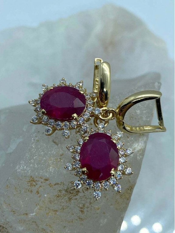 Natural Ruby Stone 14K Solid Gold Gift Earrings For Her, Gold Jewelry For Women