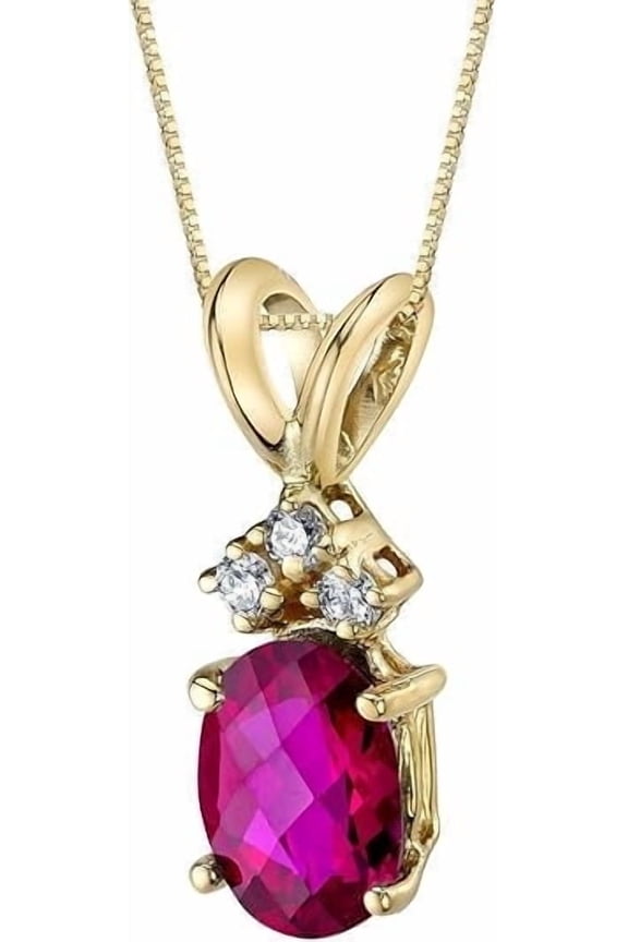 14K Yellow Gold Plated Red Oval Ruby Gemstone Pendant