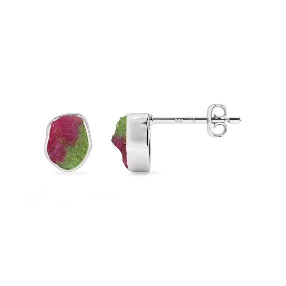 Natural Ruby Zoisite Rough Shape Stud Earrings in Sterling Silver for Women, July Birthstone Jewelry for Her Birthday, Wedding Anniversary, Christmas, Mothers Day