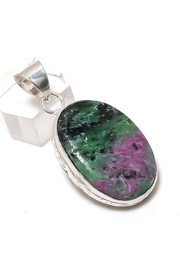 Natural Ruby Zosite Gemstone 925 Sterling Silver Jewelry Pendant 1.81"