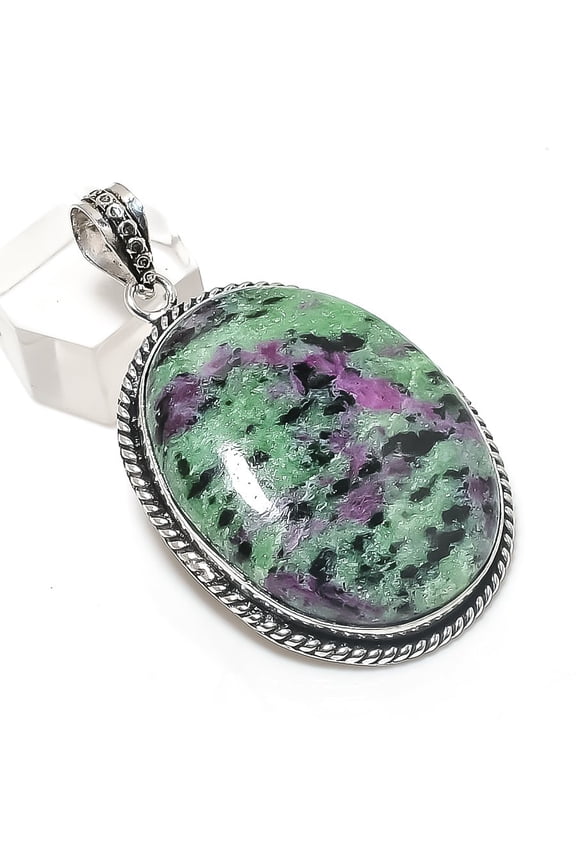 Natural Ruby Zosite Gemstone 925 Sterling Silver Jewelry Pendant 2.25"
