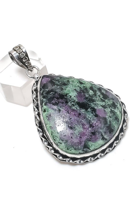 Natural Ruby Zosite Gemstone 925 Sterling Silver Jewelry Pendant 2.25"