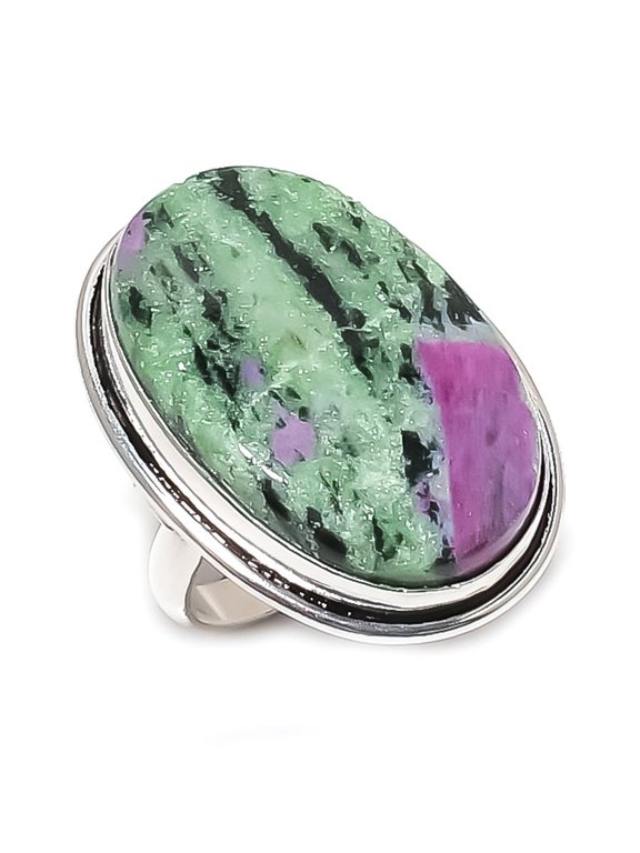 Natural Ruby Zosite Gemstone 925 Sterling Silver Jewelry Ring Size 8.5
