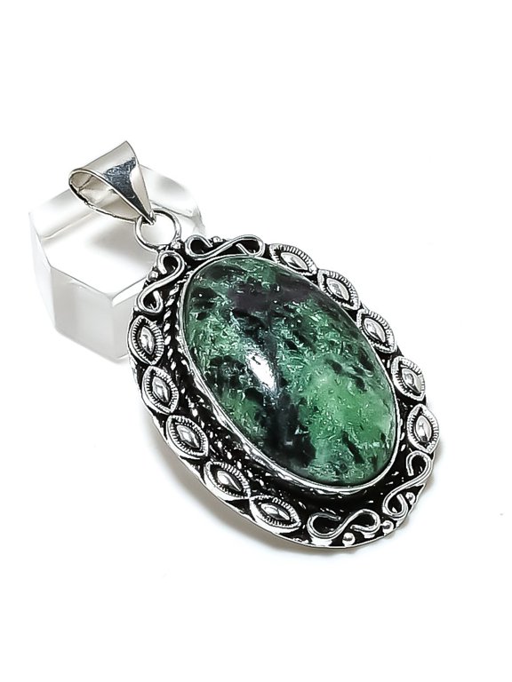 Natural Ruby Zosite Gemstone Handmade 925 Sterling Silver Pendant 2.29"