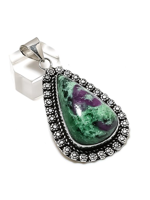Natural Ruby Zosite Gemstone Handmade 925 Sterling Silver Pendant 2.29"