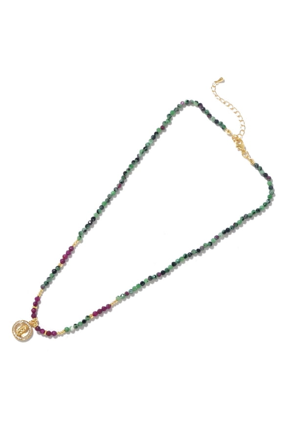 Natural Ruby in Zoisite Beaded Necklaces Women's Elegant Mother Pendant Necklaces Golden 16.54 inch(42cm)