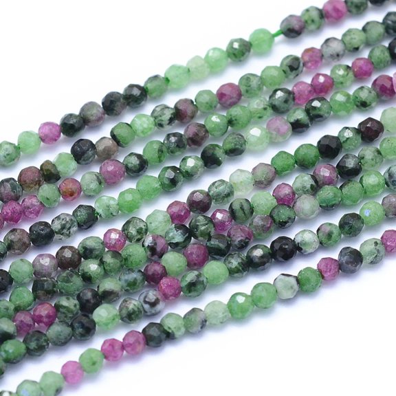 Natural Ruby in Zoisite Beads Strands Faceted Round 2mm Hole: 0.6mm 212pcs/strand 15.75 inch(40cm)