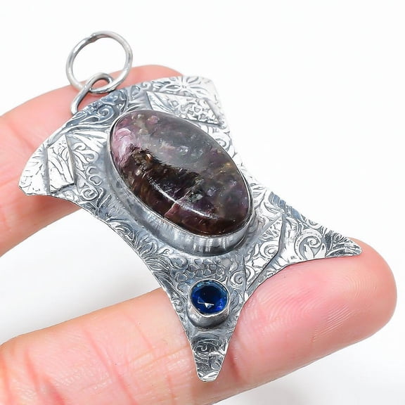Natural Russian Charoite,Blue Topaz Stone 925 Sterling Silver Pendant 2.48"
