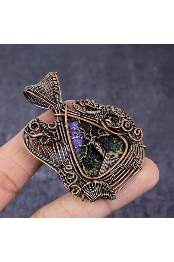 Natural Russian Charoite Copper Wire Wrap Tree Of Life Pendant 2.64"