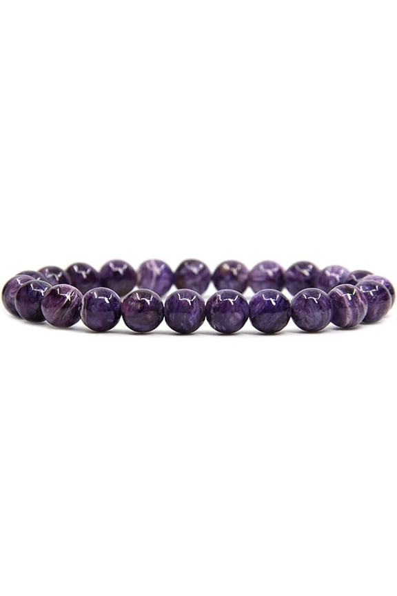Natural Russian Charoite Gemstone 8mm Round Beads Stretch Bracelet 7" Unisex