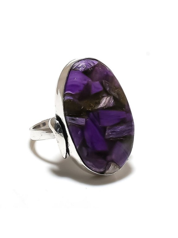 Natural Russian Charoite Gemstone 925 Sterling Silver Gift Ring Size 10
