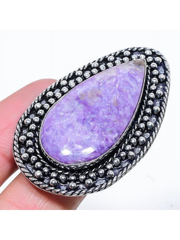 Natural Russian Charoite Gemstone 925 Sterling Silver Gift Ring Size 6