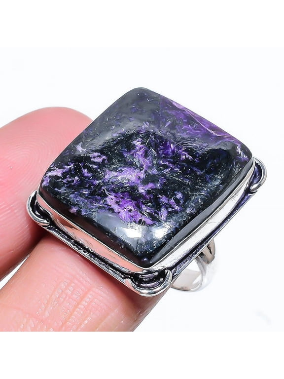 Natural Russian Charoite Gemstone 925 Sterling Silver Gift Ring Size 6