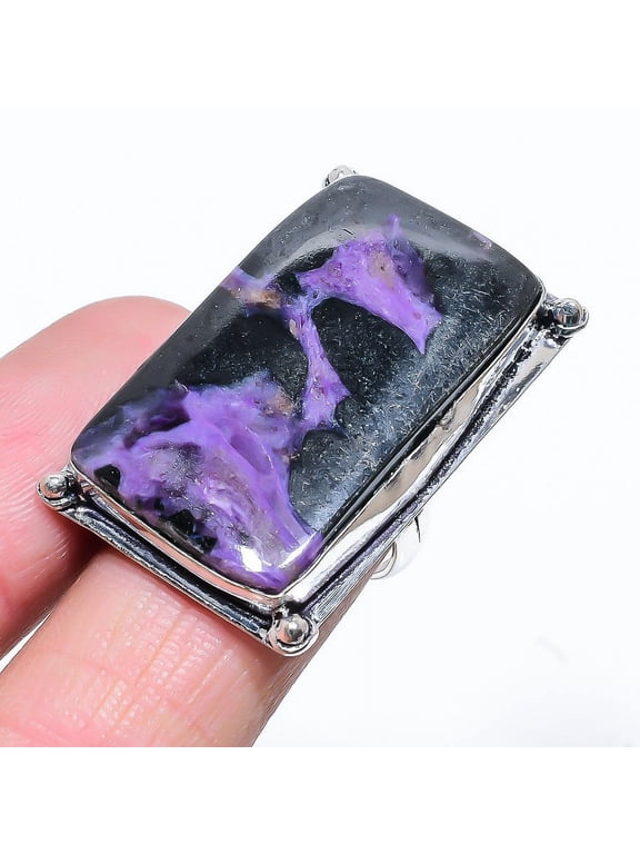 Natural Russian Charoite Gemstone 925 Sterling Silver Gift Ring Size 7