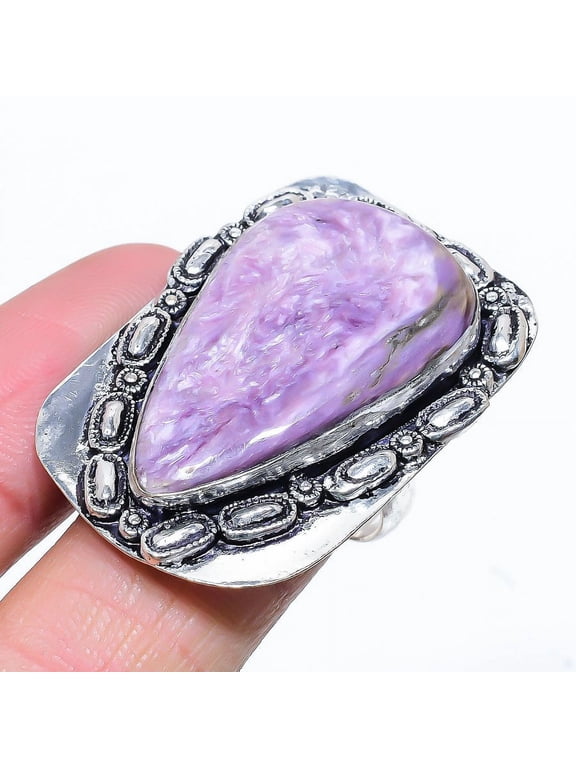 Natural Russian Charoite Gemstone 925 Sterling Silver Gift Ring Size 7