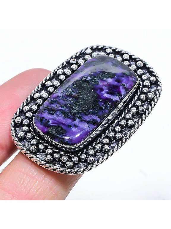 Natural Russian Charoite Gemstone 925 Sterling Silver Gift Ring Size 9